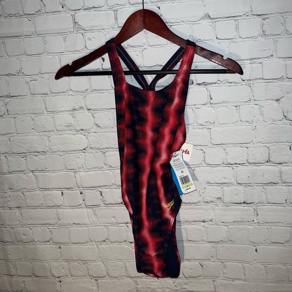 Speedo Other - BRAND NWT Speedo Dark Blue & Red One Piece Swimsuit size 30